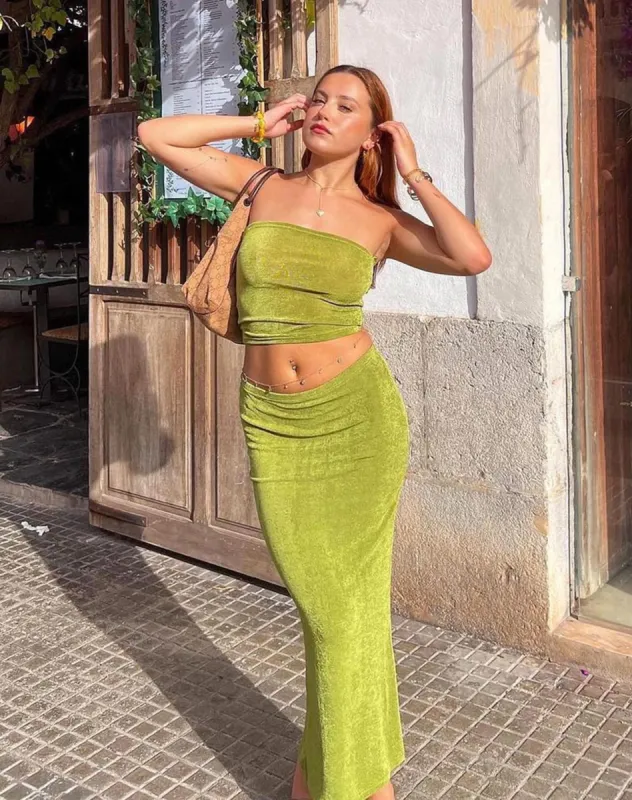 Tulus Maxi Skirt in Lime sold by Motel Rocks