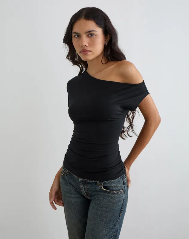 Danama One Shoulder Top in Jersey Black made by Motel Rocks