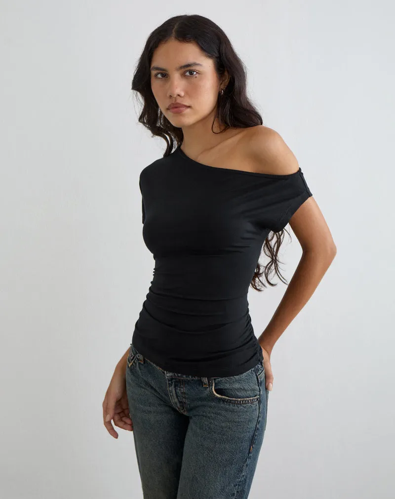 Danama One Shoulder Top in Jersey Black sold by Motel Rocks
