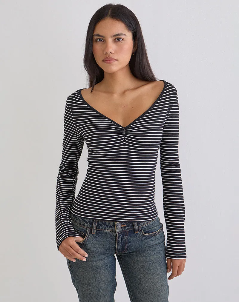 Subita Long Sleeve Top in Stripe Jersey Black and White sold by Motel Rocks product image thumbnail 2