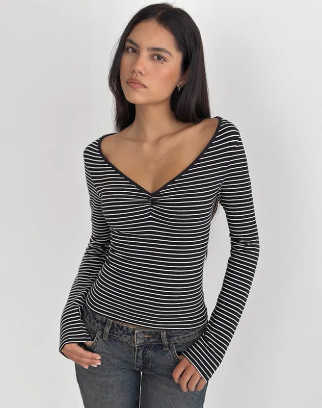 Subita Long Sleeve Top in Stripe Jersey Black and White made by Motel Rocks