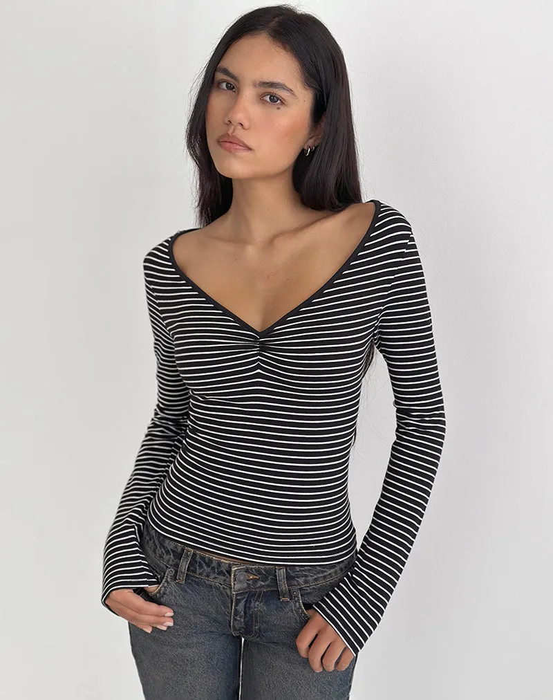 Subita Long Sleeve Top in Stripe Jersey Black and White sold by Motel Rocks