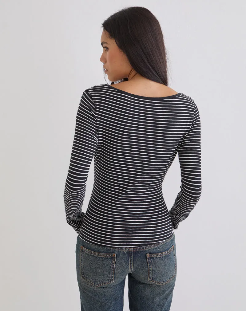 Subita Long Sleeve Top in Stripe Jersey Black and White sold by Motel Rocks product image thumbnail 4