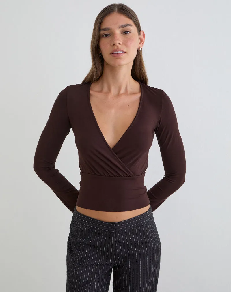 Sheon Long Sleeve Top in Rayon Jersey Bitter Chocolate sold by Motel Rocks product image thumbnail 2