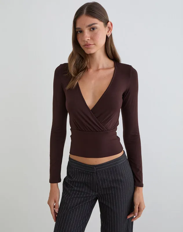 Sheon Long Sleeve Top in Rayon Jersey Bitter Chocolate made by Motel Rocks