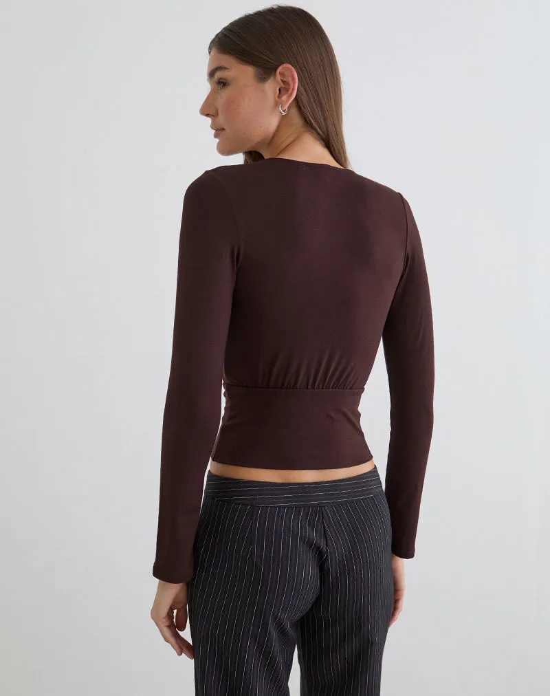 Sheon Long Sleeve Top in Rayon Jersey Bitter Chocolate sold by Motel Rocks product image thumbnail 5