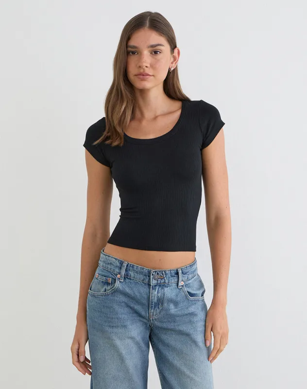 Sumala Tee in Thick Rib Black made by Motel Rocks