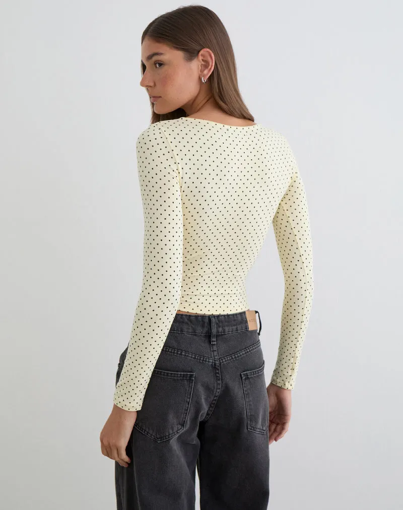 Kline Long Sleeve Tie Front Top in Rayon Jersey Micro Polka Cream sold by Motel Rocks product image thumbnail 4