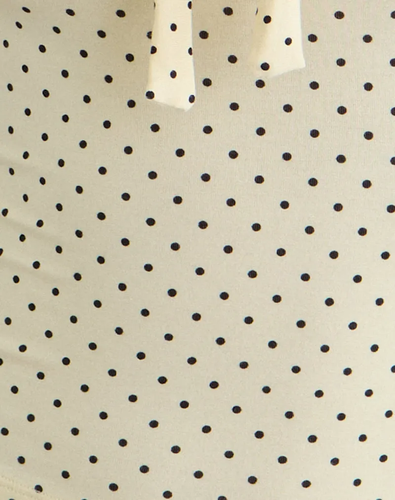 Kline Long Sleeve Tie Front Top in Rayon Jersey Micro Polka Cream sold by Motel Rocks product image thumbnail 5
