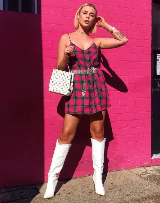 Sanna Slip Dress in Pink and Green Check sold by Motel Rocks