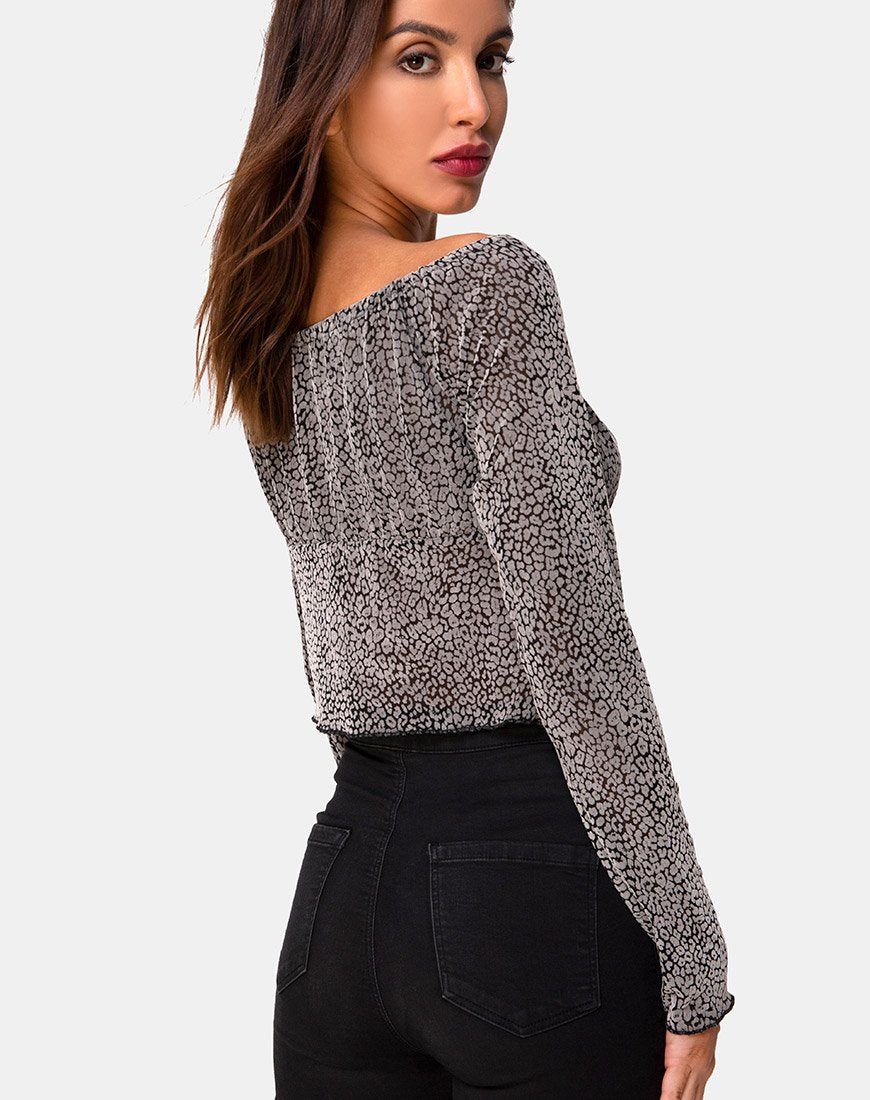 Janina Top in Ditsy Leopard Grey Flock sold by Motel Rocks product image thumbnail 2