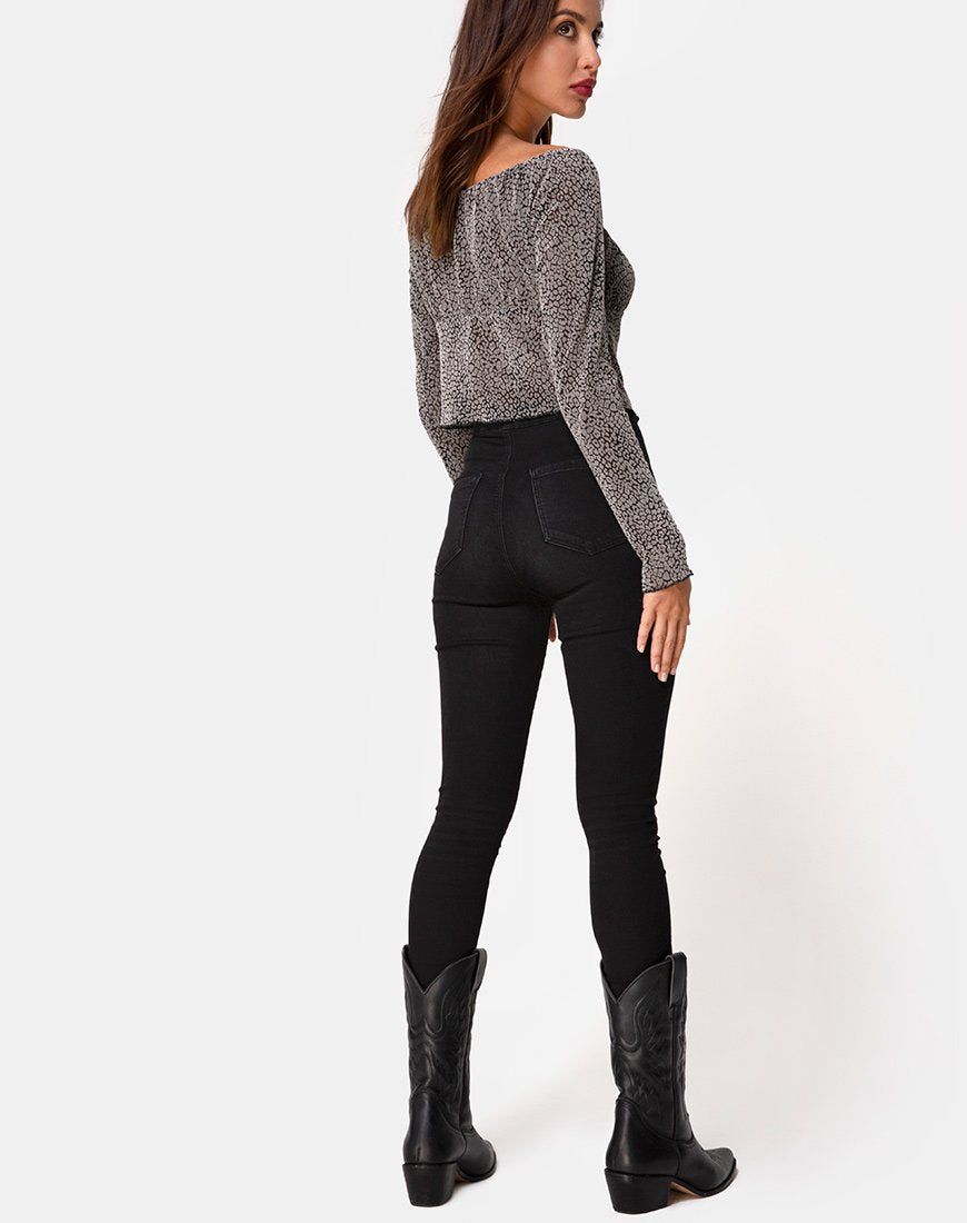 Janina Top in Ditsy Leopard Grey Flock sold by Motel Rocks product image thumbnail 4