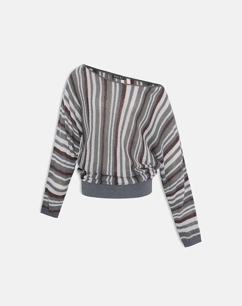 Monara Off Shoulder Knit Top in Big Stripe Grey sold by Motel Rocks product image thumbnail 4