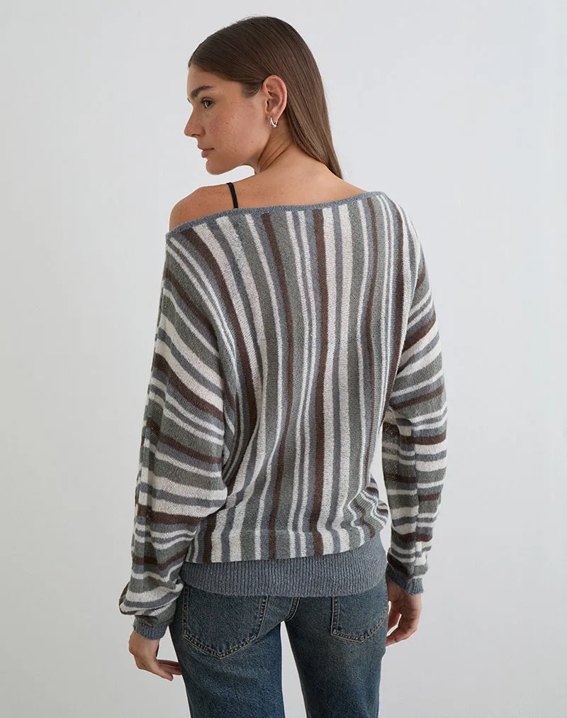 Monara Off Shoulder Knit Top in Big Stripe Grey sold by Motel Rocks product image thumbnail 5