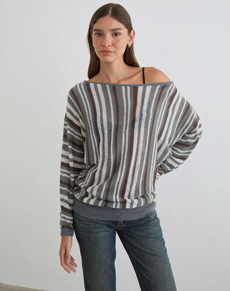 Monara Off Shoulder Knit Top in Big Stripe Grey sold by Motel Rocks product image thumbnail 2