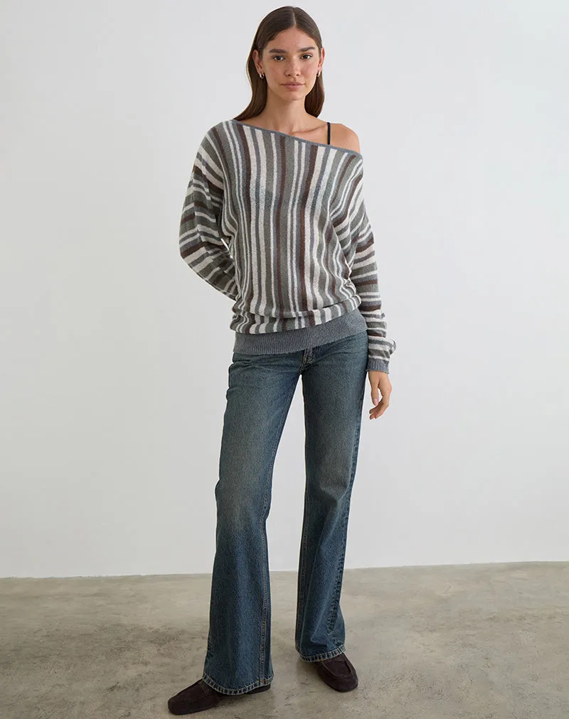 Monara Off Shoulder Knit Top in Big Stripe Grey sold by Motel Rocks product image thumbnail 3