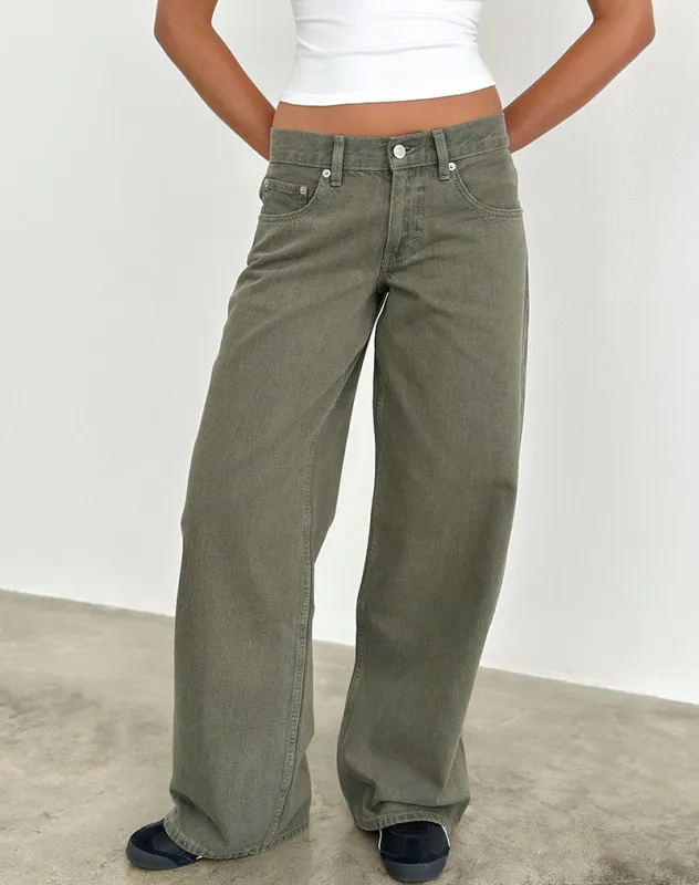 Low Rise Roomy Jeans in Olivine sold by Motel Rocks