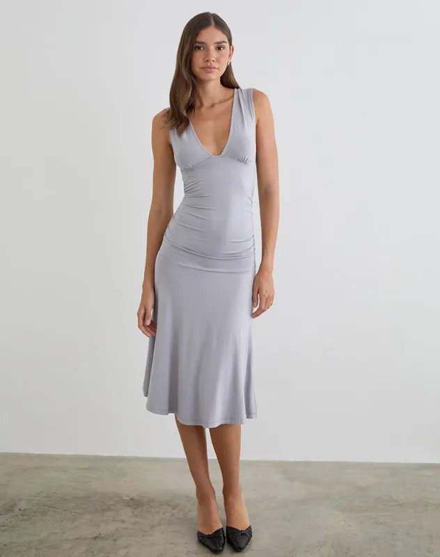 Laluma Midi Dress in Lilac Grey sold by Motel Rocks