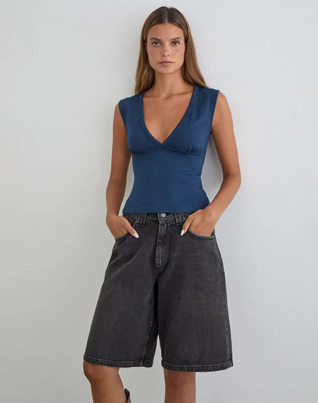 Emberly Plunge Top in Navy made by Motel Rocks