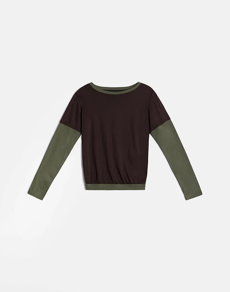 Enidy Long Sleeve Top in Jersey Chocolate and Khaki Combo sold by Motel Rocks product image thumbnail 5