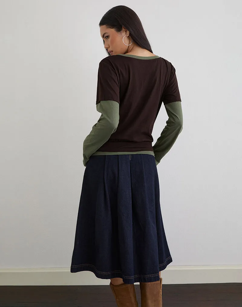 Enidy Long Sleeve Top in Jersey Chocolate and Khaki Combo sold by Motel Rocks product image thumbnail 4