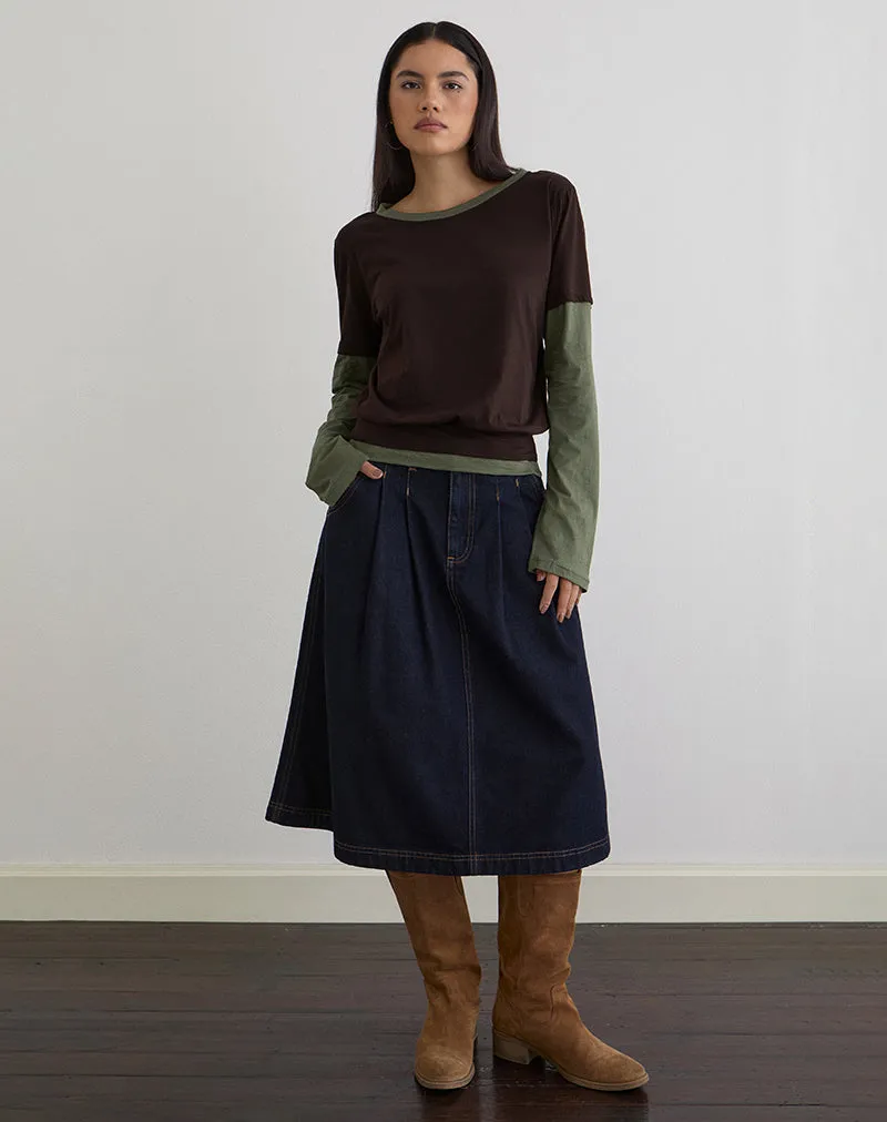 Enidy Long Sleeve Top in Jersey Chocolate and Khaki Combo sold by Motel Rocks product image thumbnail 3