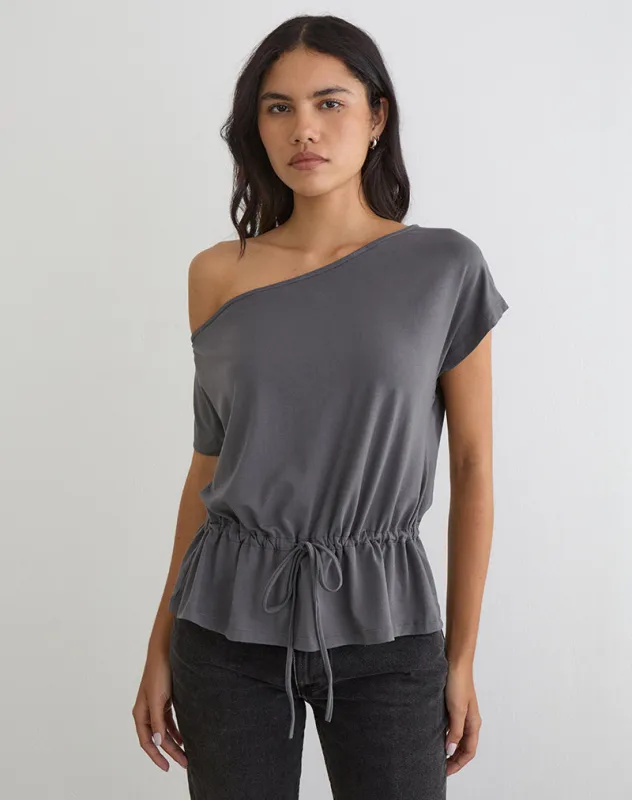 Sika One Shoulder Top in Charcoal Grey with Tie Belt made by Motel Rocks