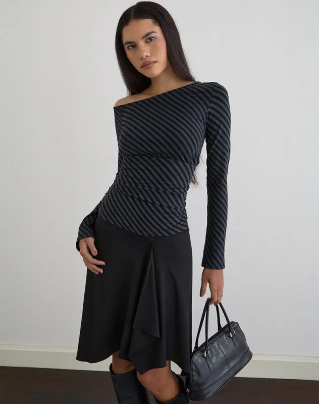 Hoang Slouch Top in Oblique Stripe Ocean Storm made by Motel Rocks