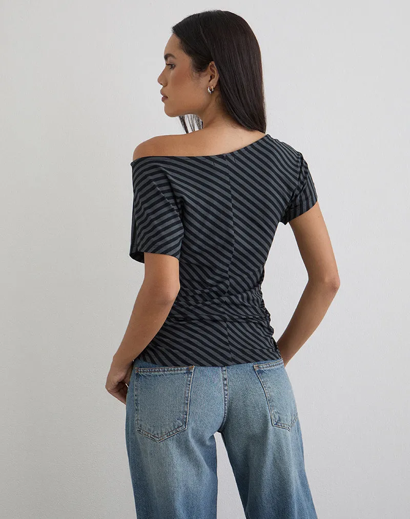 Danama One Shoulder Top in Oblique Stripe Ocean Storm sold by Motel Rocks product image thumbnail 3