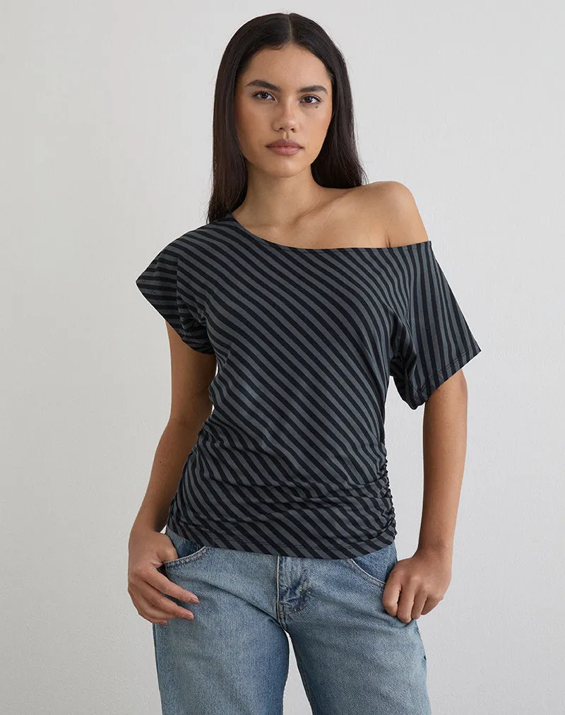 Danama One Shoulder Top in Oblique Stripe Ocean Storm sold by Motel Rocks product image thumbnail 4