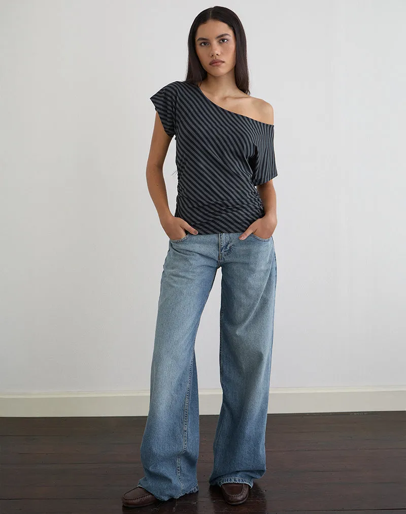 Danama One Shoulder Top in Oblique Stripe Ocean Storm sold by Motel Rocks product image thumbnail 2