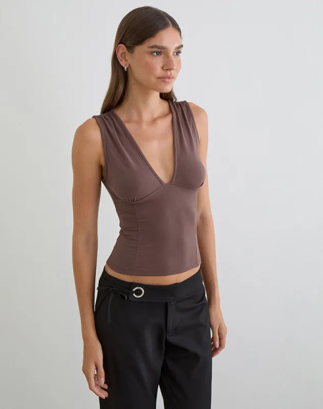 Lynod Plunge Top in Deep Taupe made by Motel Rocks