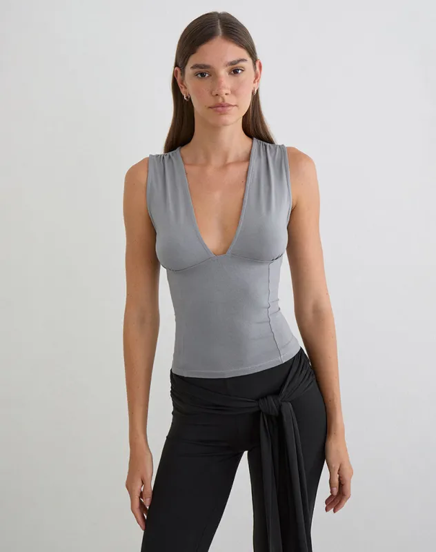 Lynod Plunge Top in Grey sold by Motel Rocks