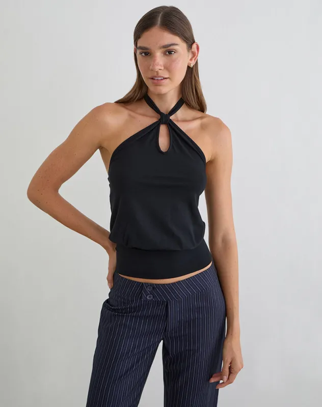 Giunea Knot Halterneck Top in Black sold by Motel Rocks