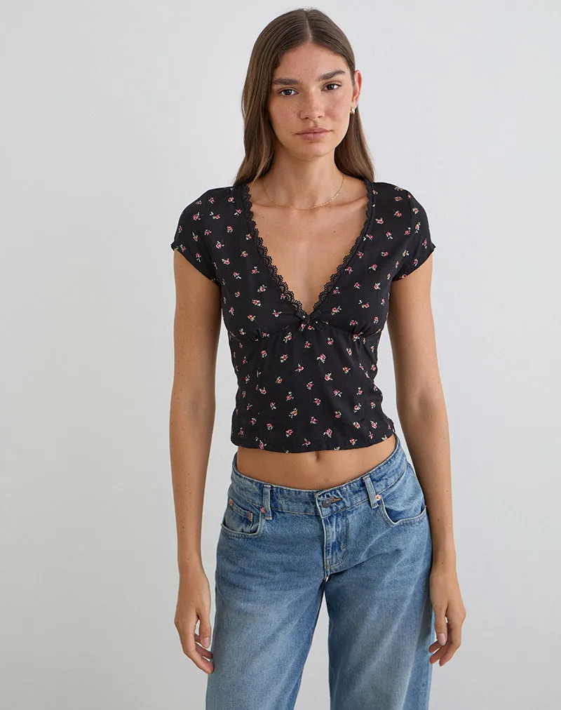 Asana Top in Black with Red Rose Ditsy Print sold by Motel Rocks product image thumbnail 3