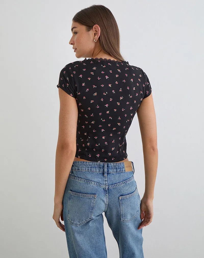 Asana Top in Black with Red Rose Ditsy Print sold by Motel Rocks product image thumbnail 4