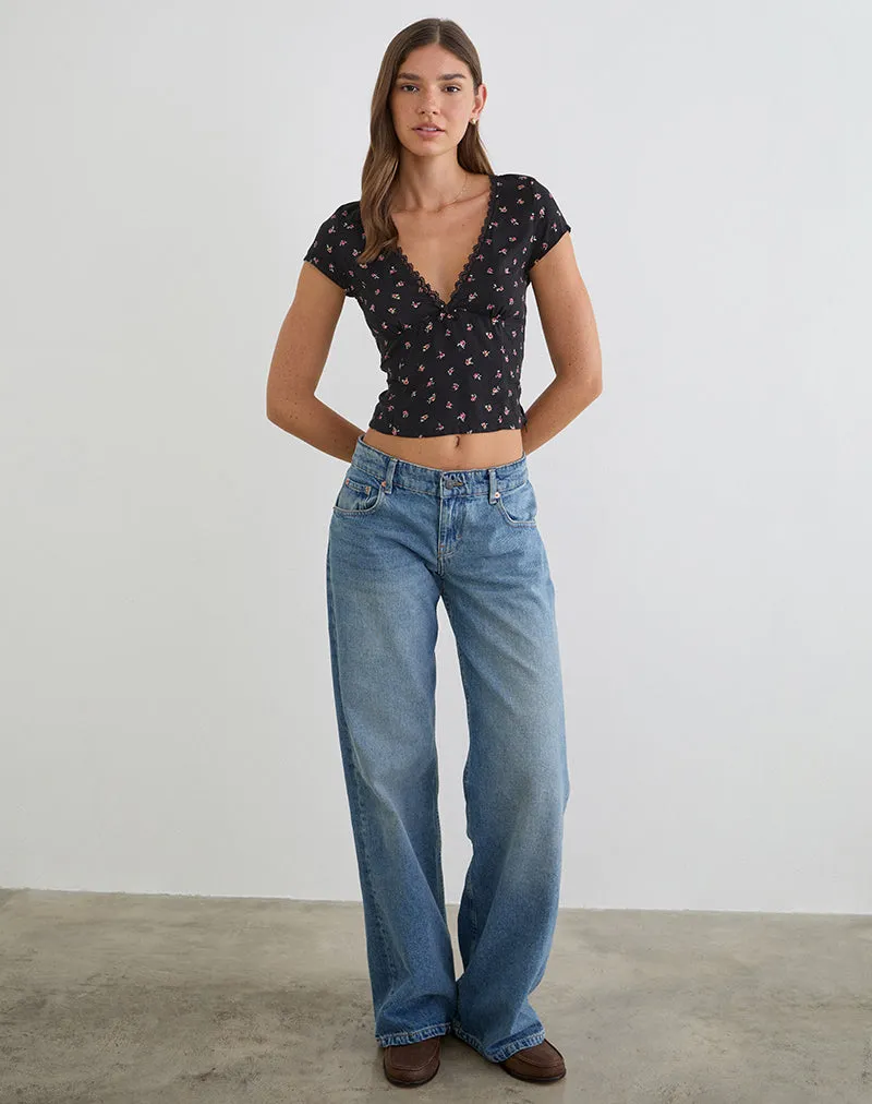 Asana Top in Black with Red Rose Ditsy Print sold by Motel Rocks product image thumbnail 2