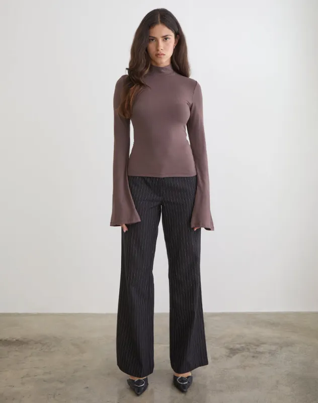 Nell High Neck Long Sleeve Top in Jersey Coffee Quartz made by Motel Rocks