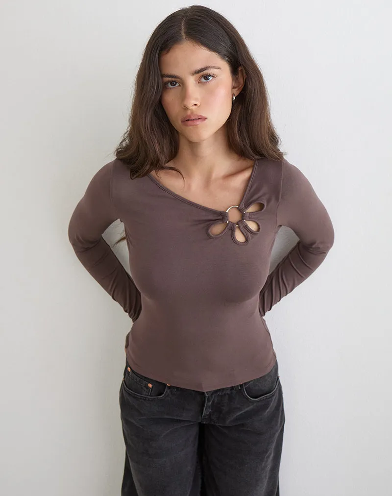 Donela Long Sleeve Top with Flower Ring in Coffee Quartz sold by Motel Rocks product image thumbnail 3
