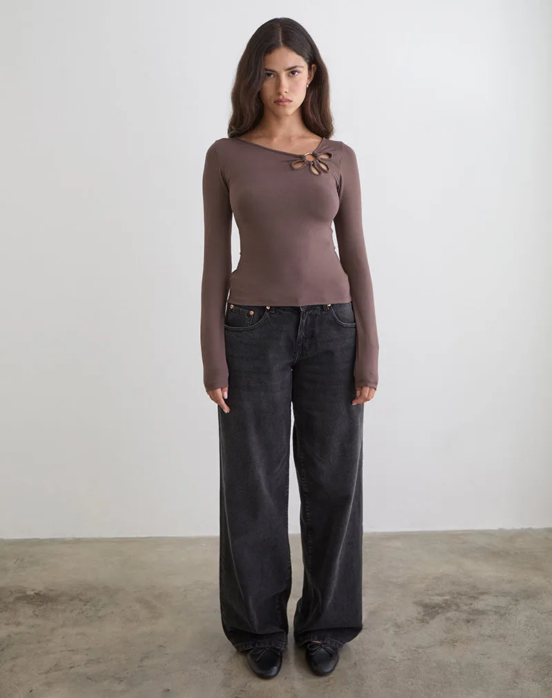 Donela Long Sleeve Top with Flower Ring in Coffee Quartz sold by Motel Rocks product image thumbnail 4