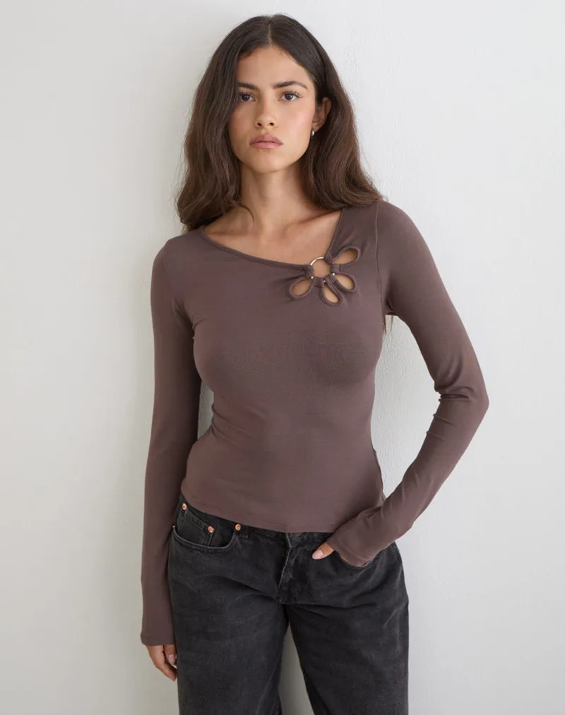 Donela Long Sleeve Top with Flower Ring in Coffee Quartz sold by Motel Rocks product image thumbnail 2