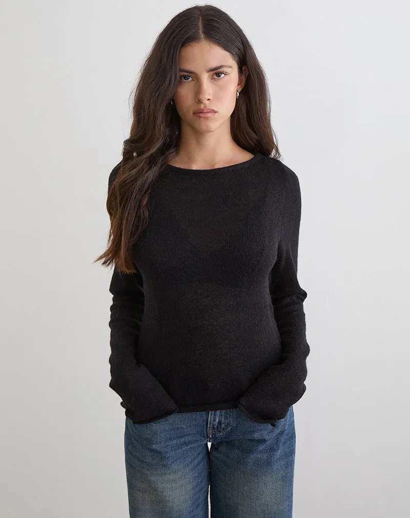 Aika Long Sleeve Top in Sheer Knit Black sold by Motel Rocks product image thumbnail 3