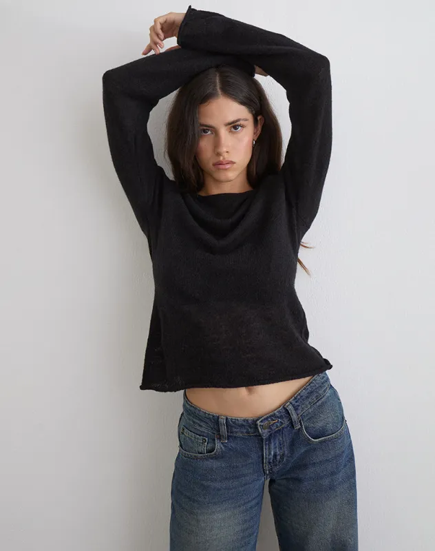 Aika Long Sleeve Top in Sheer Knit Black made by Motel Rocks