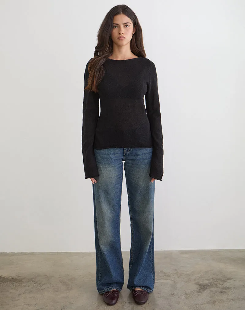 Aika Long Sleeve Top in Sheer Knit Black sold by Motel Rocks product image thumbnail 2