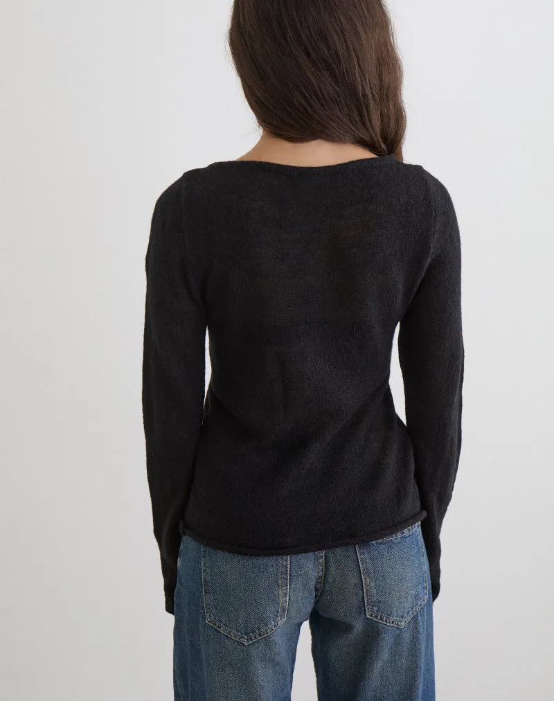 Aika Long Sleeve Top in Sheer Knit Black sold by Motel Rocks product image thumbnail 5