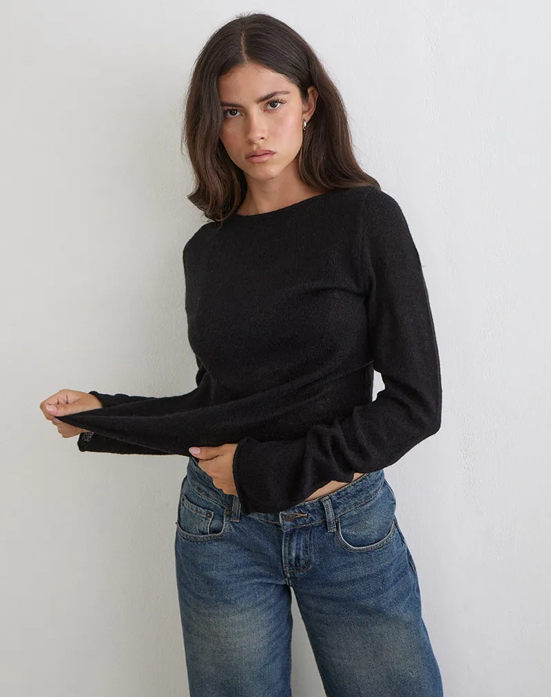 Aika Long Sleeve Top in Sheer Knit Black sold by Motel Rocks product image thumbnail 4