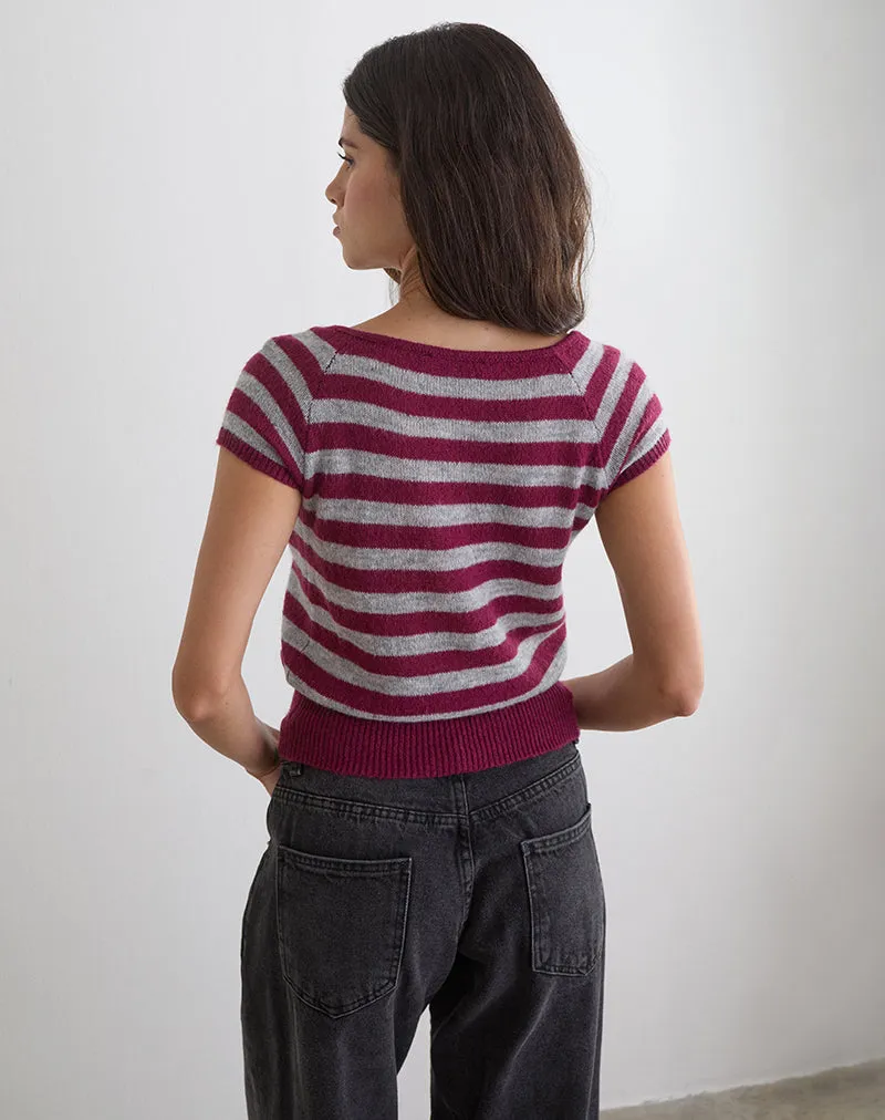 Shilpa Top in Maxi Stripe Wine and Grey sold by Motel Rocks product image thumbnail 4
