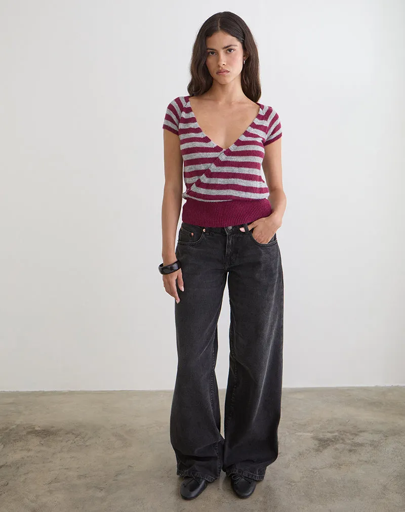 Shilpa Top in Maxi Stripe Wine and Grey sold by Motel Rocks product image thumbnail 3