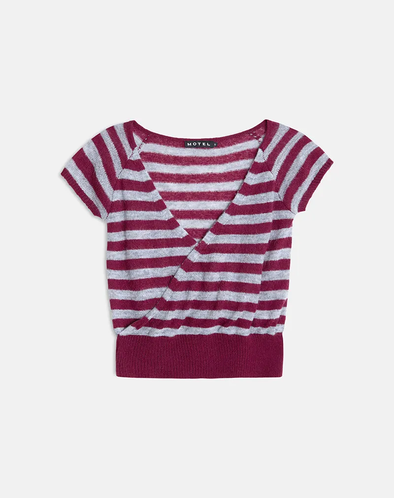 Shilpa Top in Maxi Stripe Wine and Grey sold by Motel Rocks product image thumbnail 5