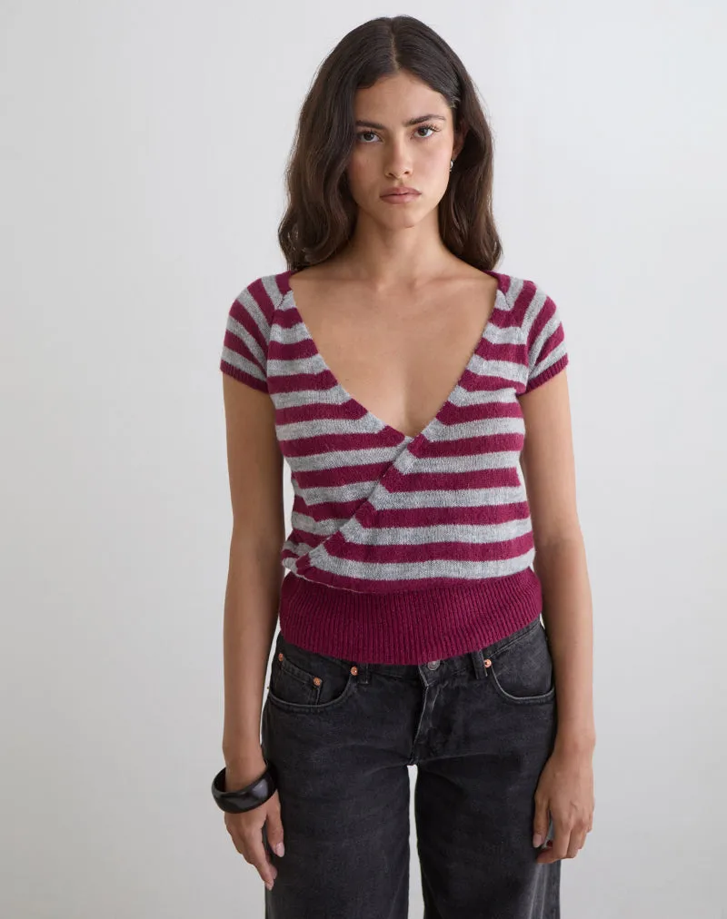 Shilpa Top in Maxi Stripe Wine and Grey sold by Motel Rocks product image thumbnail 2